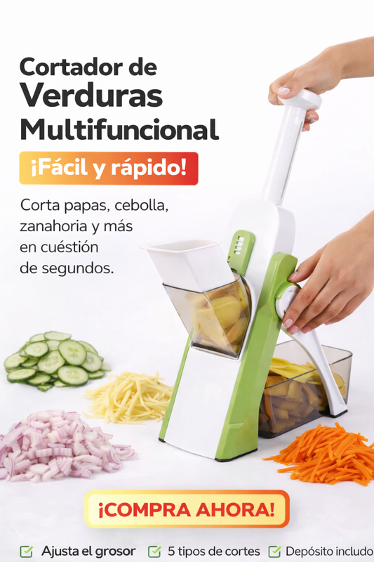 Cortador de Verduras 5 en 1 – Pica, Rebana y Ralla en Segundos sin Esfuerzo