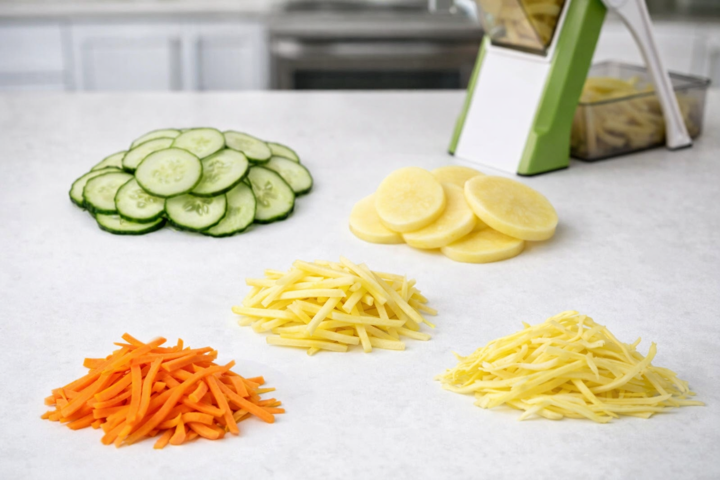 Cortador de Verduras 5 en 1 – Pica, Rebana y Ralla en Segundos sin Esfuerzo